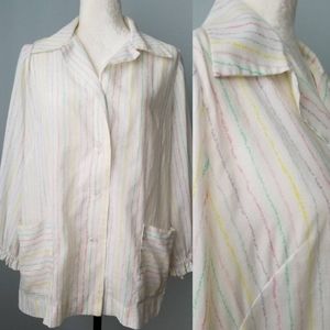 Vintage Rainbow Striped Button Down Shirt Large